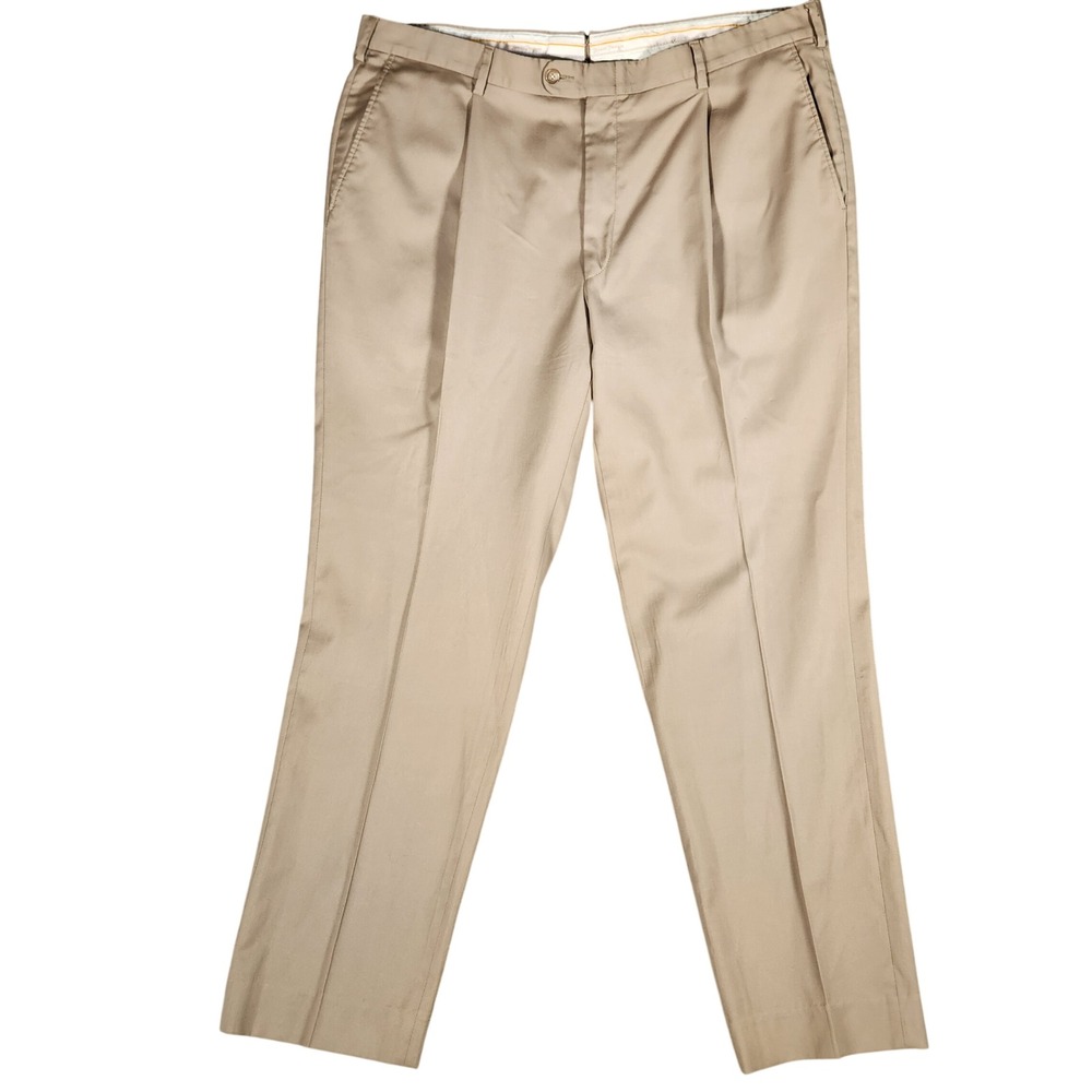 Hickey Freeman Dress Pants Mens 39X31 Tan Excellent‎ Pleated Khaki Trousers